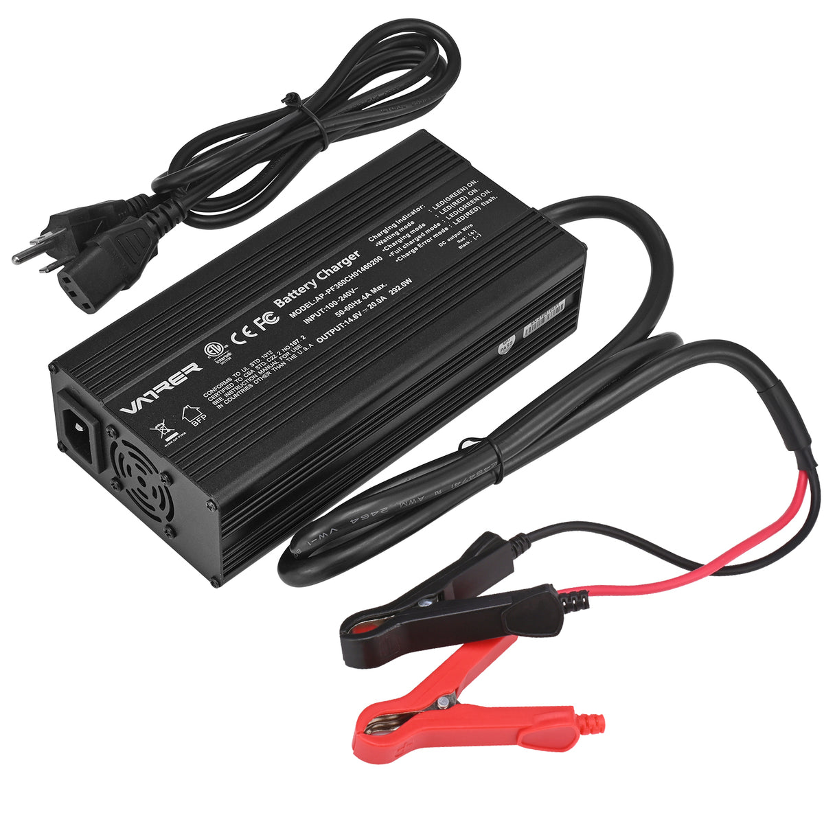 Vatrer 14.6V 20A Intelligent AC-DC 12V Lithium Iron Phosphate Battery Charger EU