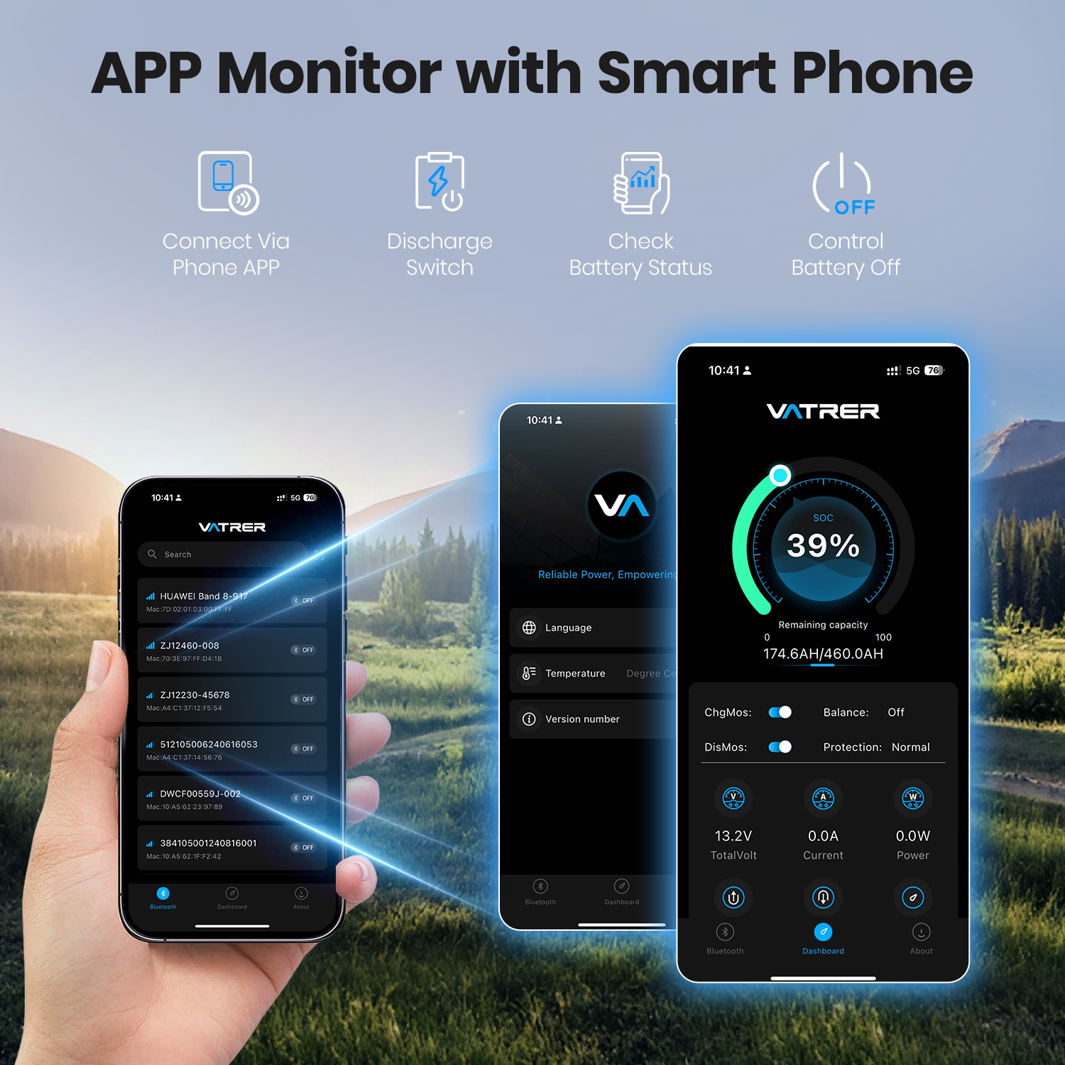 Vatrer 12V 460AH 300A BMS Low Temp Cutoff LiFePO4 RV Battery Bluetooth Version EU