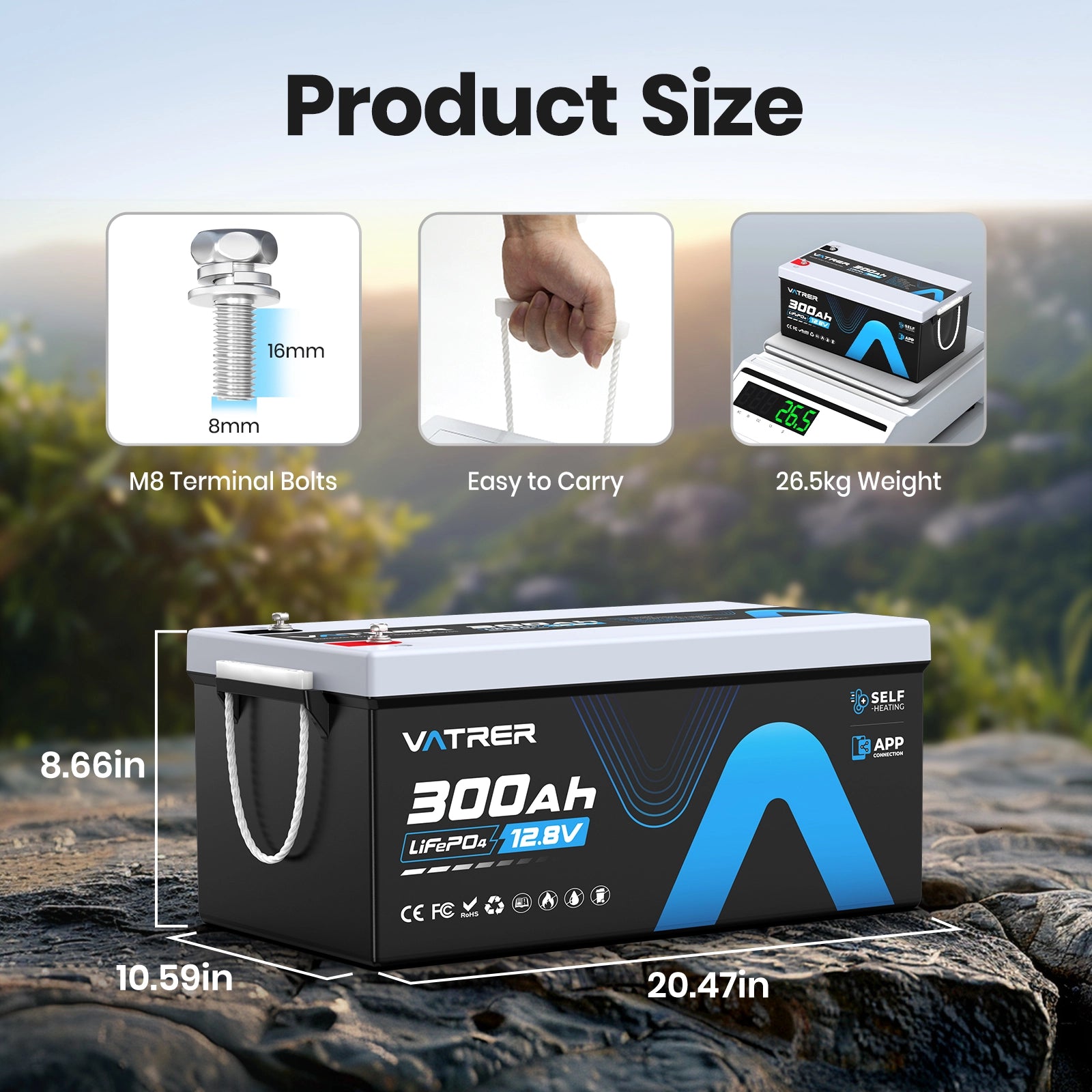 Vatrer 12V 300AH Bluetooth LiFePO4 Lithium Self-Heating Battery EU
