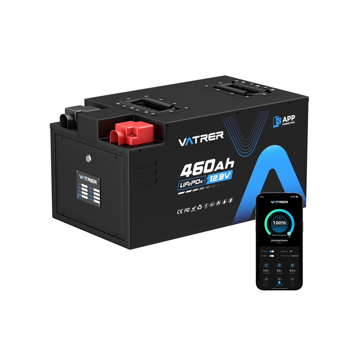 Vatrer 12V 460AH 300A BMS Lithium batterien Niedrigtemperatur-Abschaltung LiFePO4 RV-Batterie Bluetooth-Version