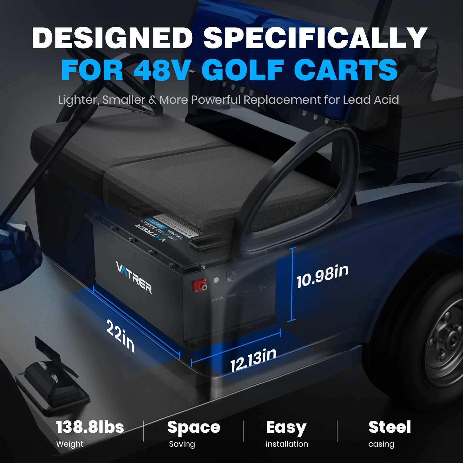 Vatrer 48V 150Ah High Capacity Lithium Golf Cart Battery, 200A BMS, 7680Wh, Max 10.24kW Power Output EU