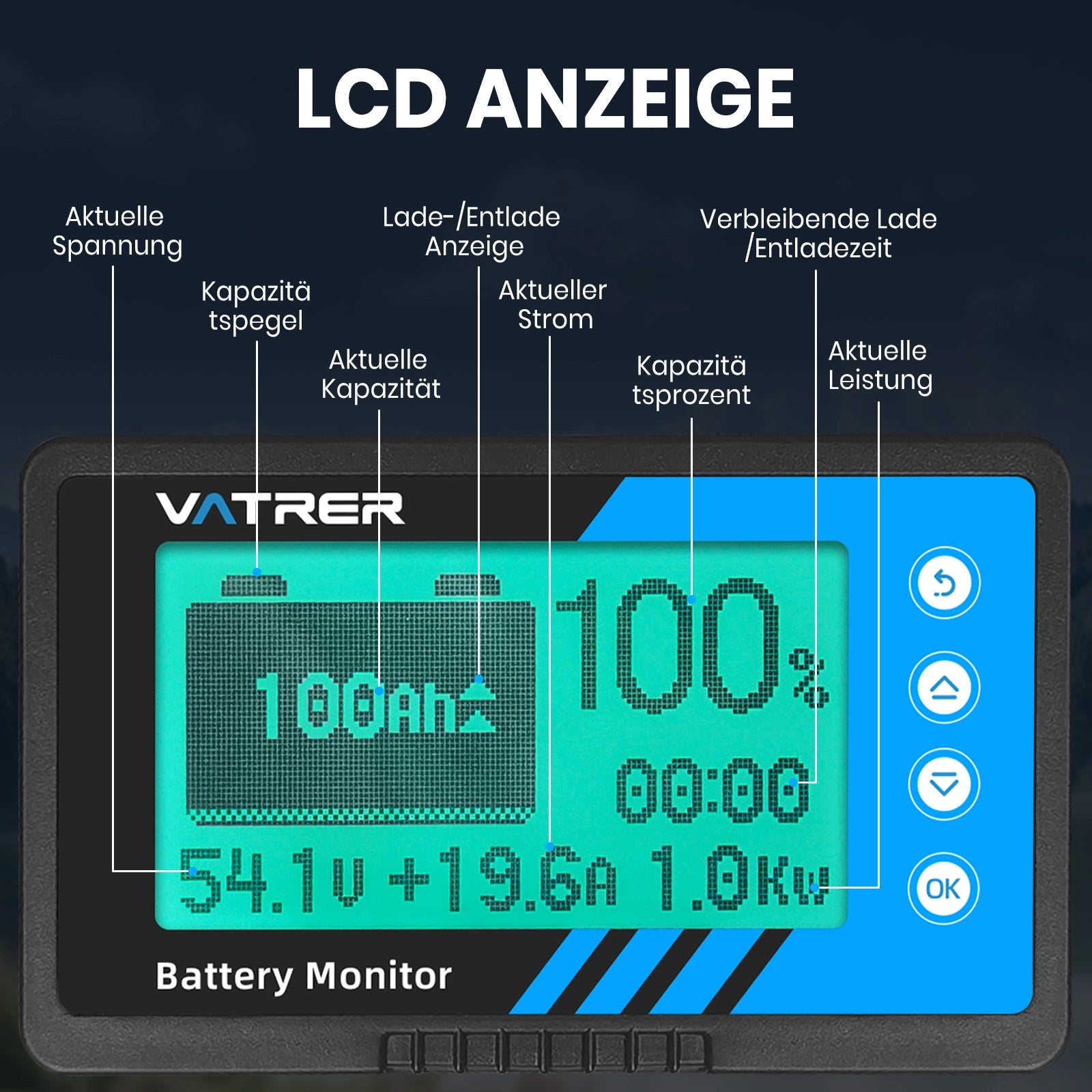Vatrer 500A Batterie-Monitor mit Shunt zur Verwendung als Voltmeter und Amperemeter DE