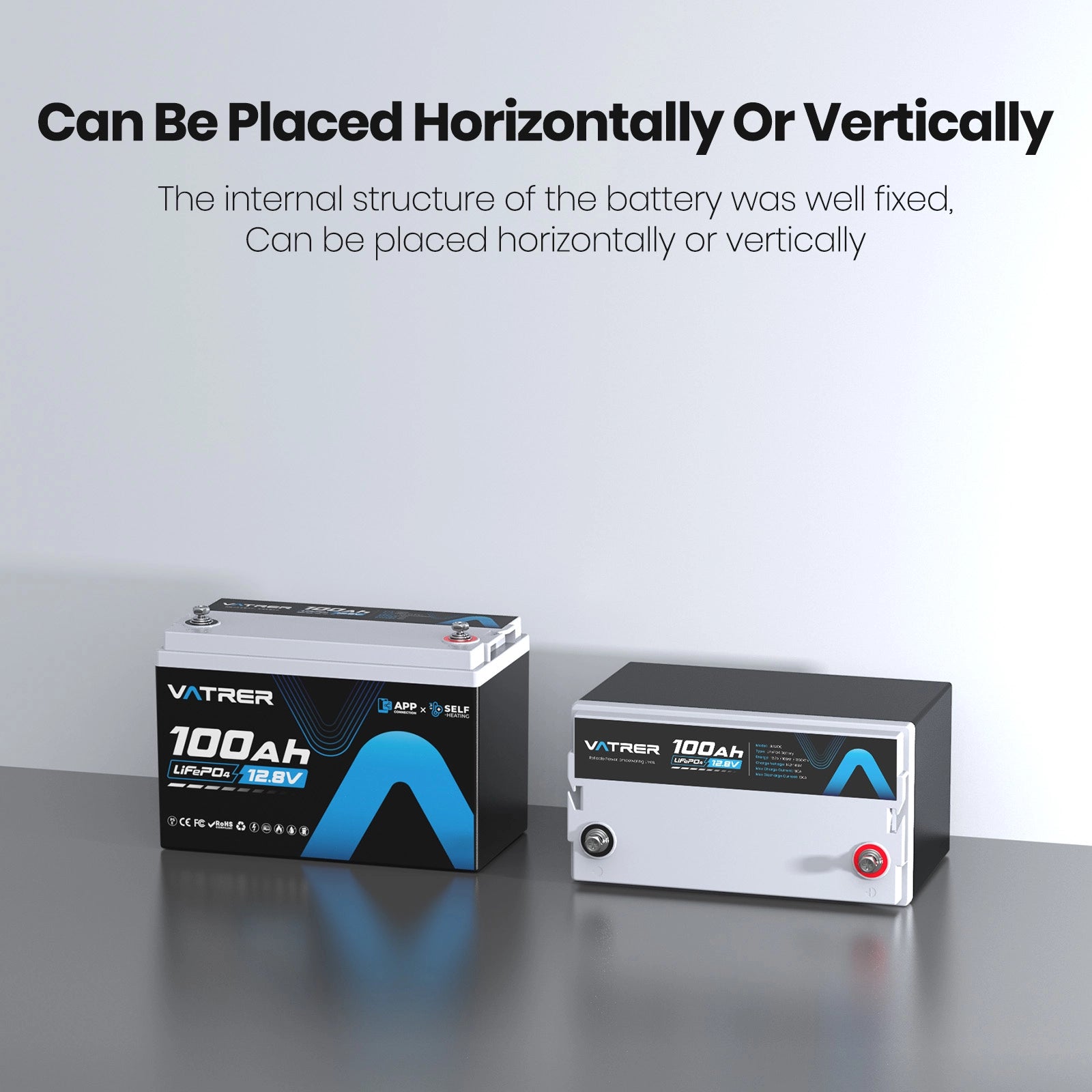 Vatrer 12V 100AH LiFePO4 Self-Heated Lithium Battery with Bluetooth EU