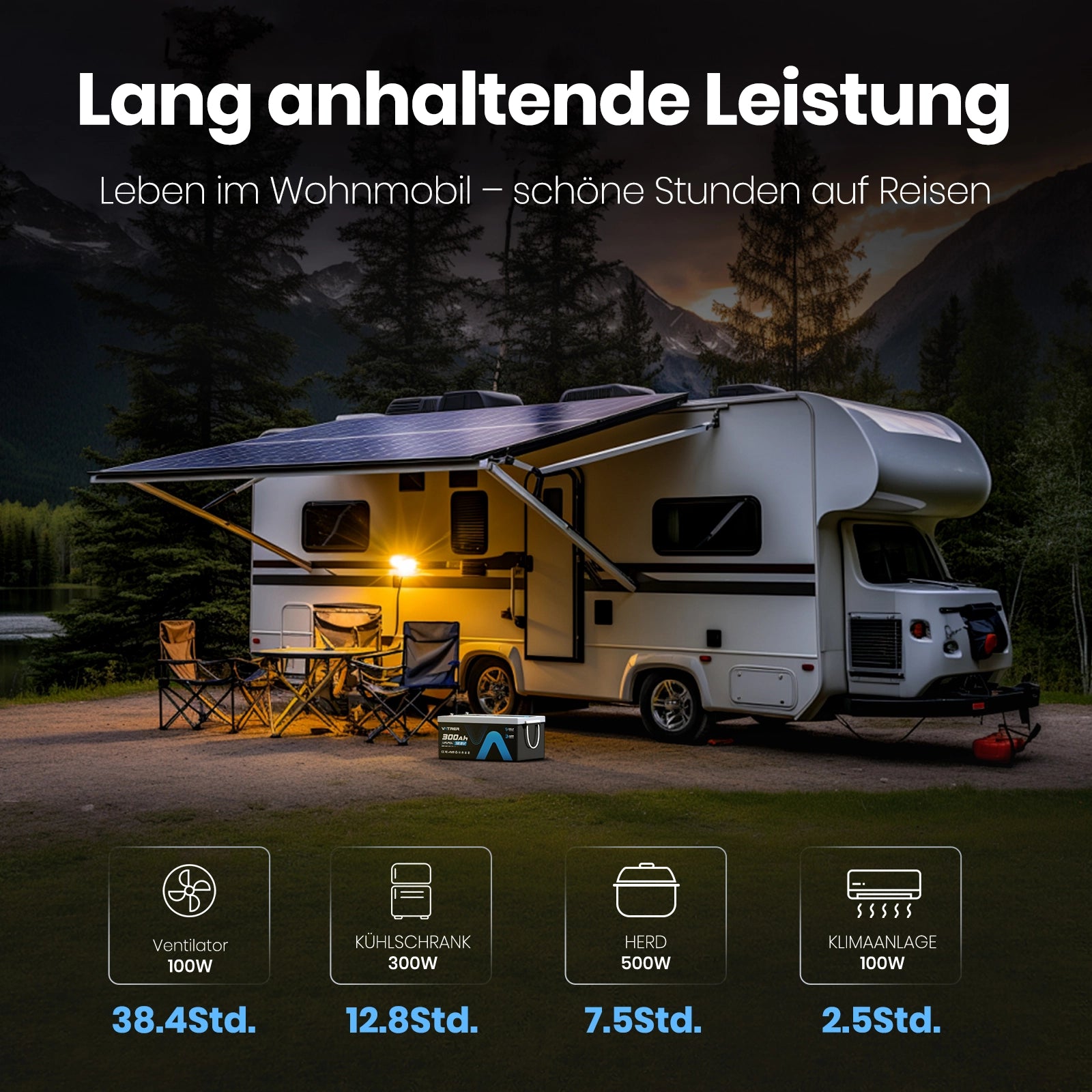 Vatrer 12V 300Ah Bluetooth LiFePO4 Lithium Batterie