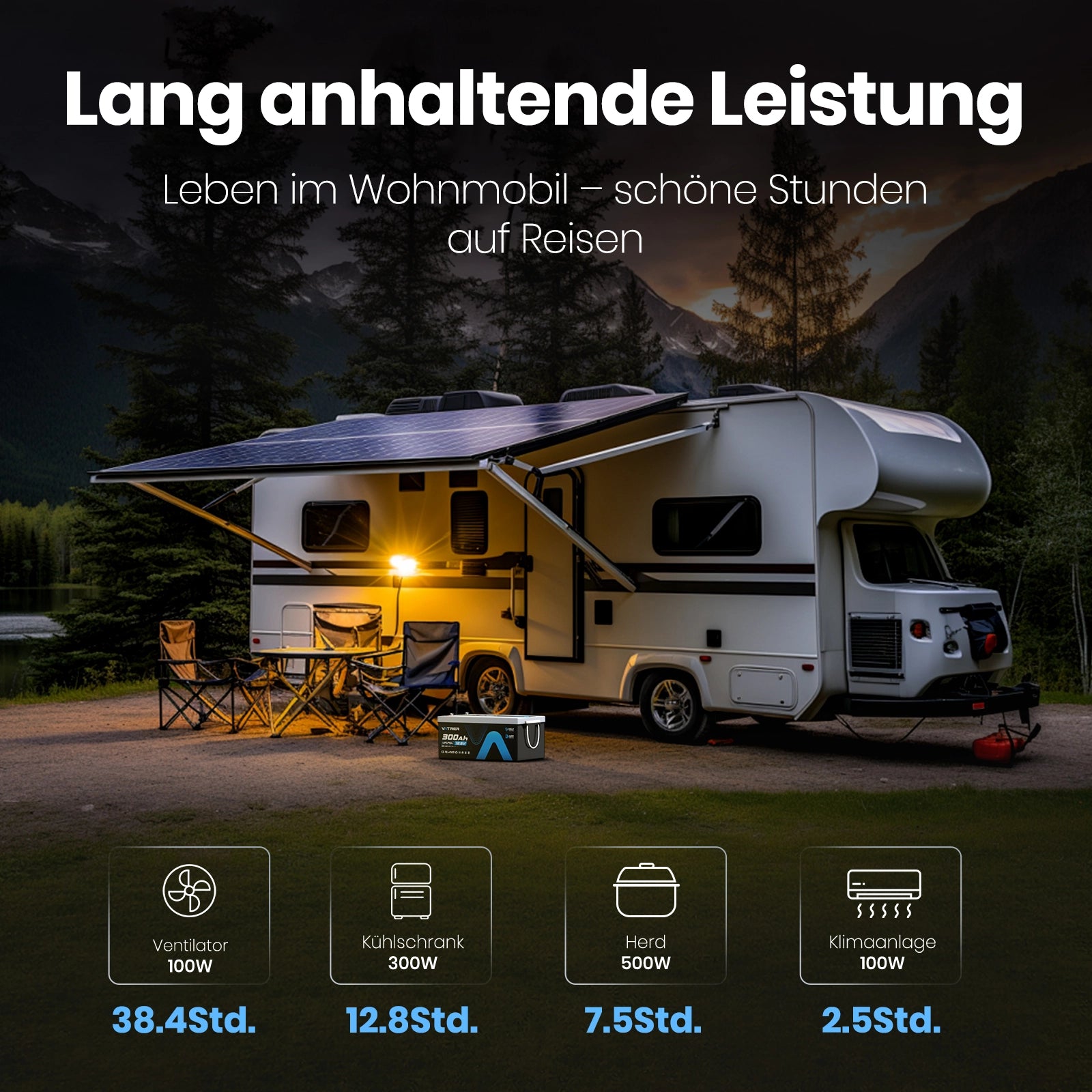 Vatrer 12V 300Ah Bluetooth LiFePO4 Lithium-Selbstheizbatterie