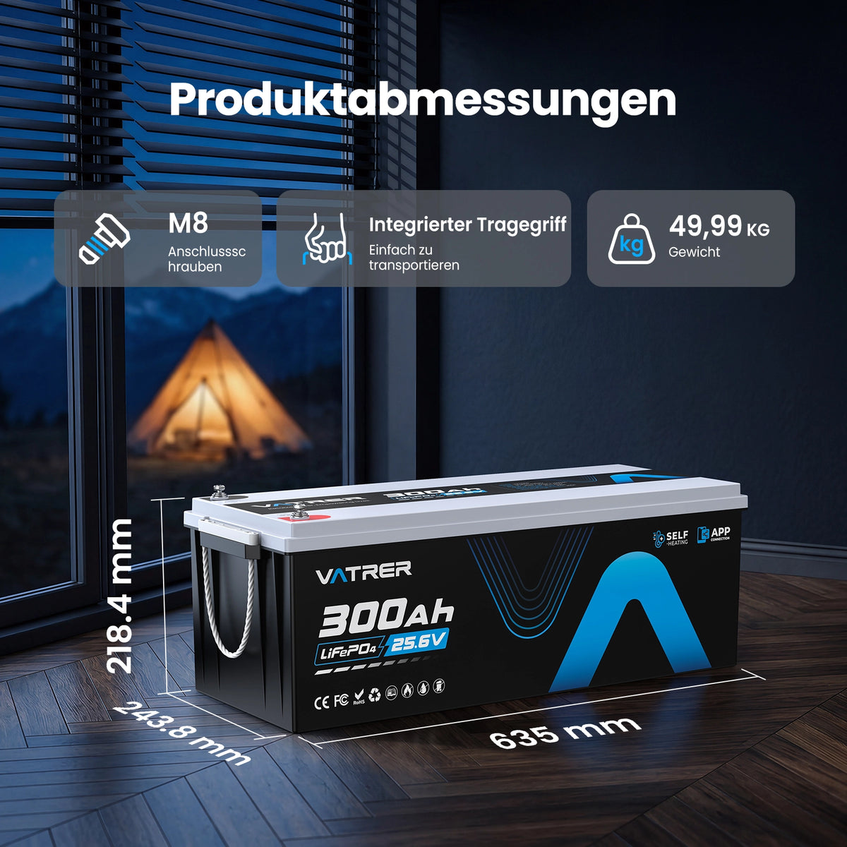 Vatrer 24V 300Ah Selbsterwärmung Lithium Batterie