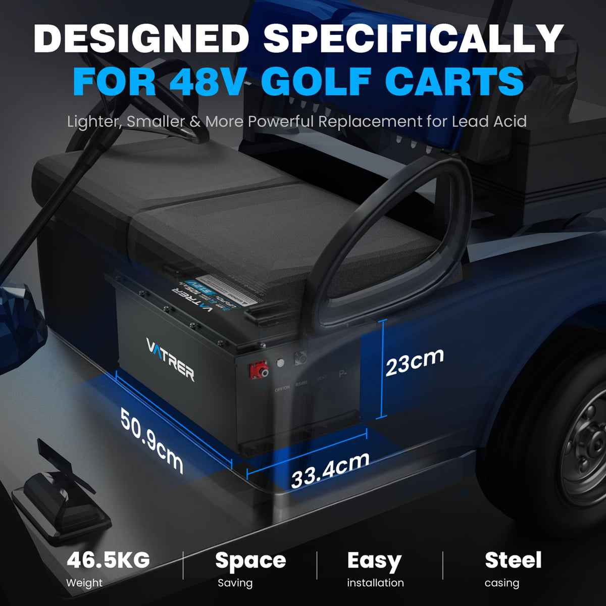 Vatrer 48V 105AH LiFePO4 Golf Cart Battery, 200A BMS, 4000+ Cycles Lithium Battery, Max 10.24kW Power EU
