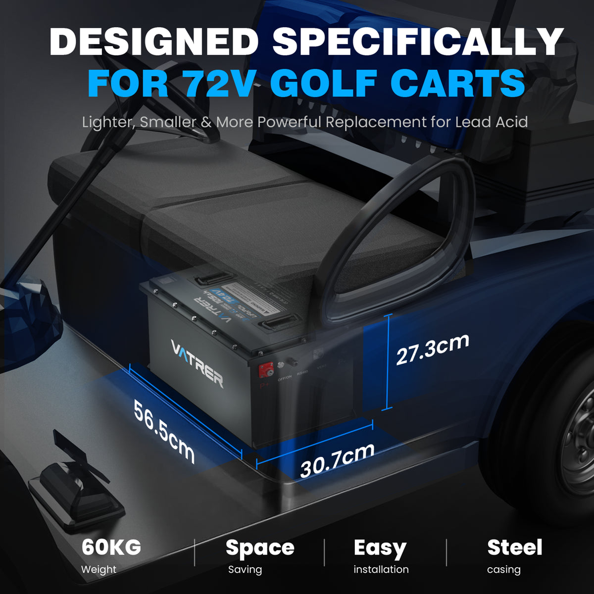 Vatrer 72V 105AH Lithium Golf Cart Battery, Built-in 200A BMS, 4000+ Cycles LiFePO4 Battery, 14.08kW Output EU