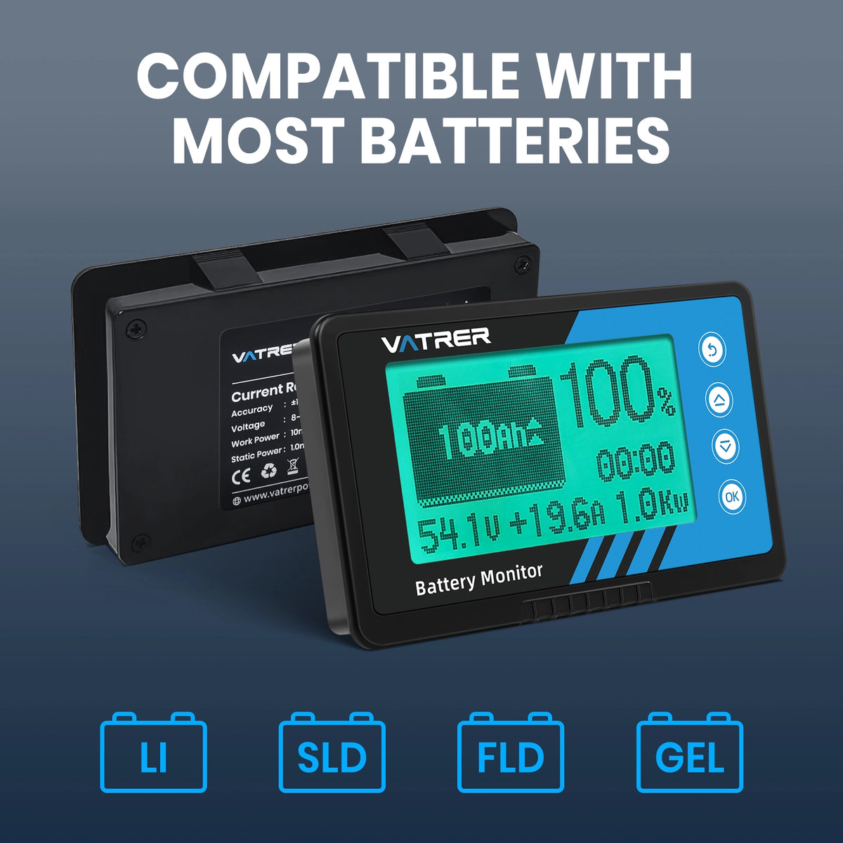 Vatrer 500A Battery Monitor with Shunt for Use as Voltmeter and Ammeter EU