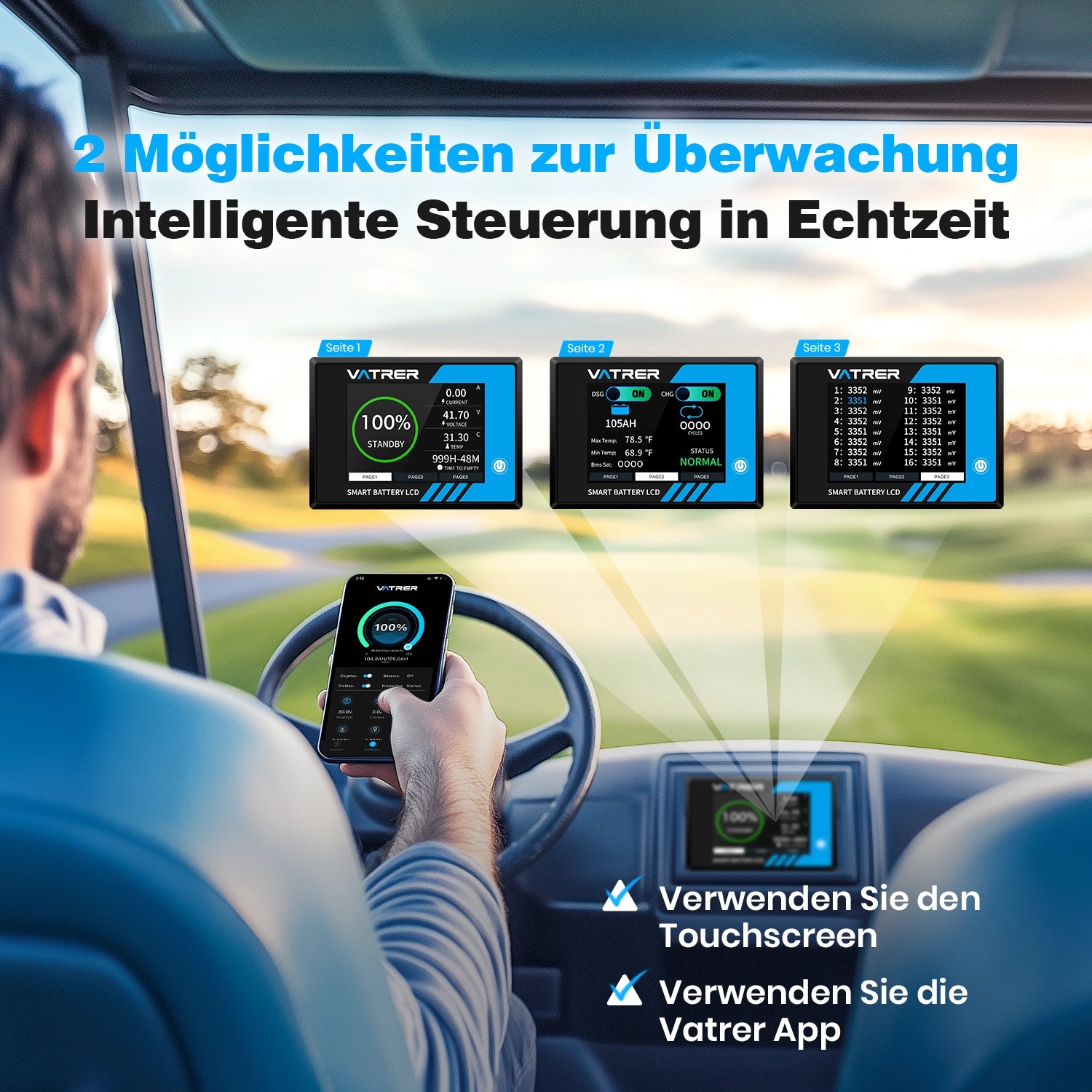 Vatrer 36V 105AH LiFePO4 Golf Cart Batterie, 200A BMS, 4,000+ Zyklen, Max 7.68kW Ausgangsleistung Lithium Batterie