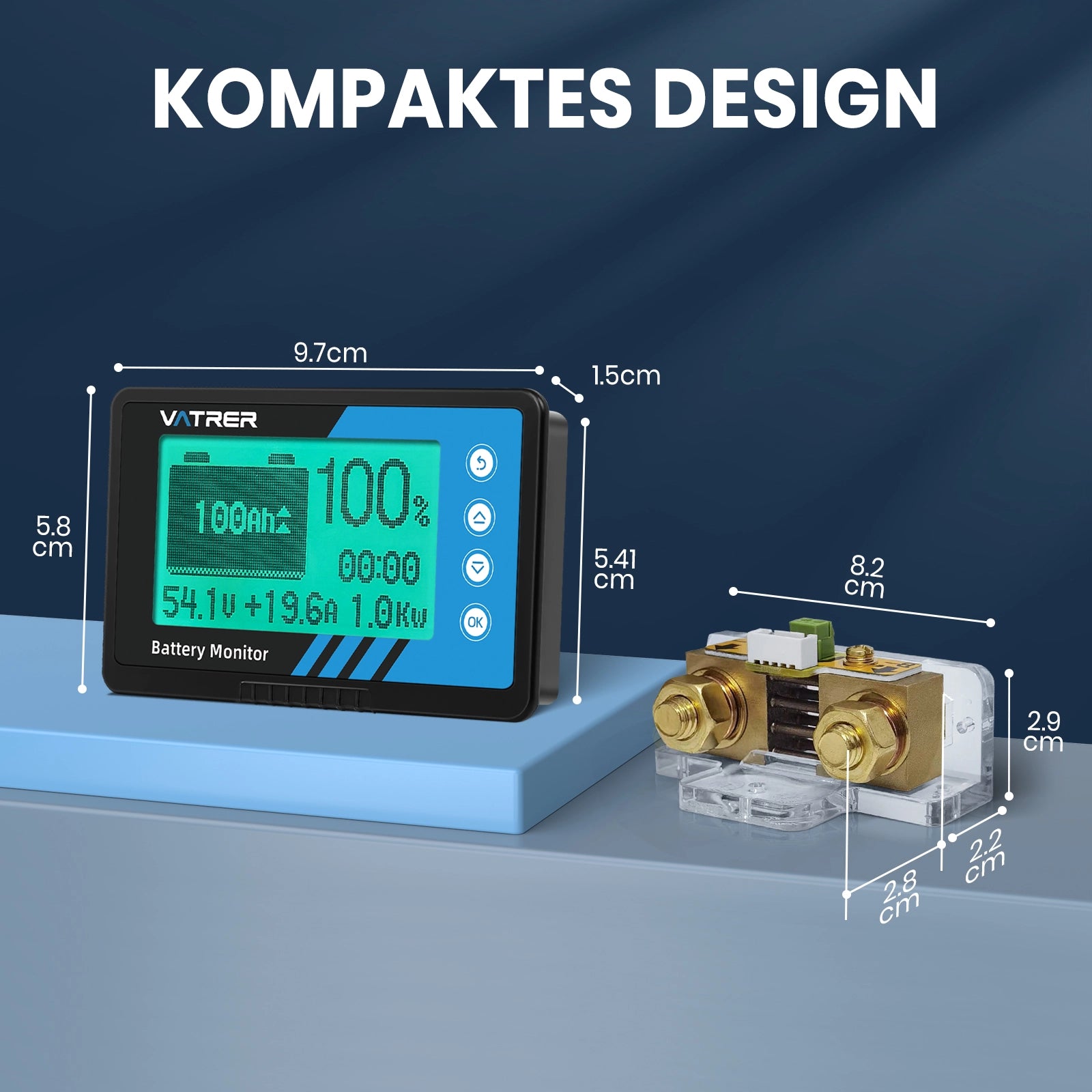 Vatrer 500A Batterie-Monitor mit Shunt zur Verwendung als Voltmeter und Amperemeter DE