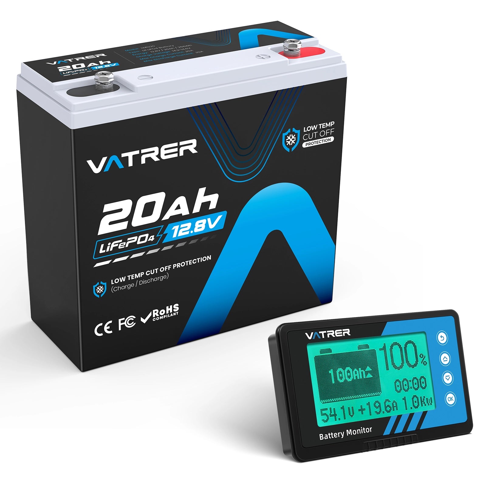 Vatrer 500A Battery Monitor with Shunt for Use as Voltmeter and Ammeter EU
