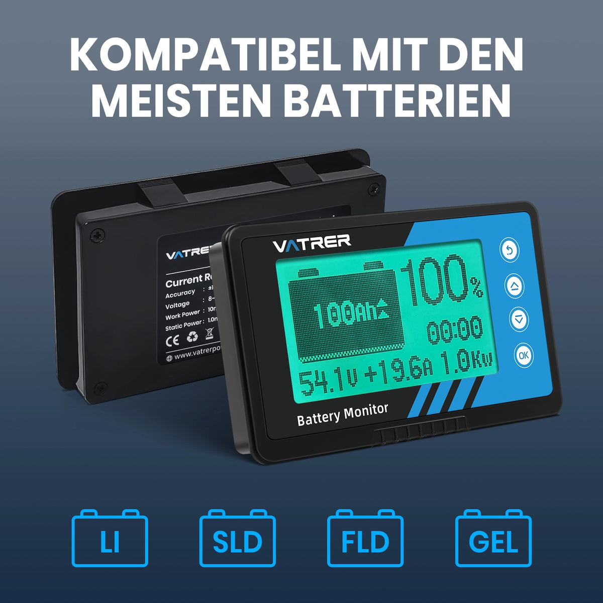 Vatrer 500A Batterie-Monitor mit Shunt zur Verwendung als Voltmeter und Amperemeter DE