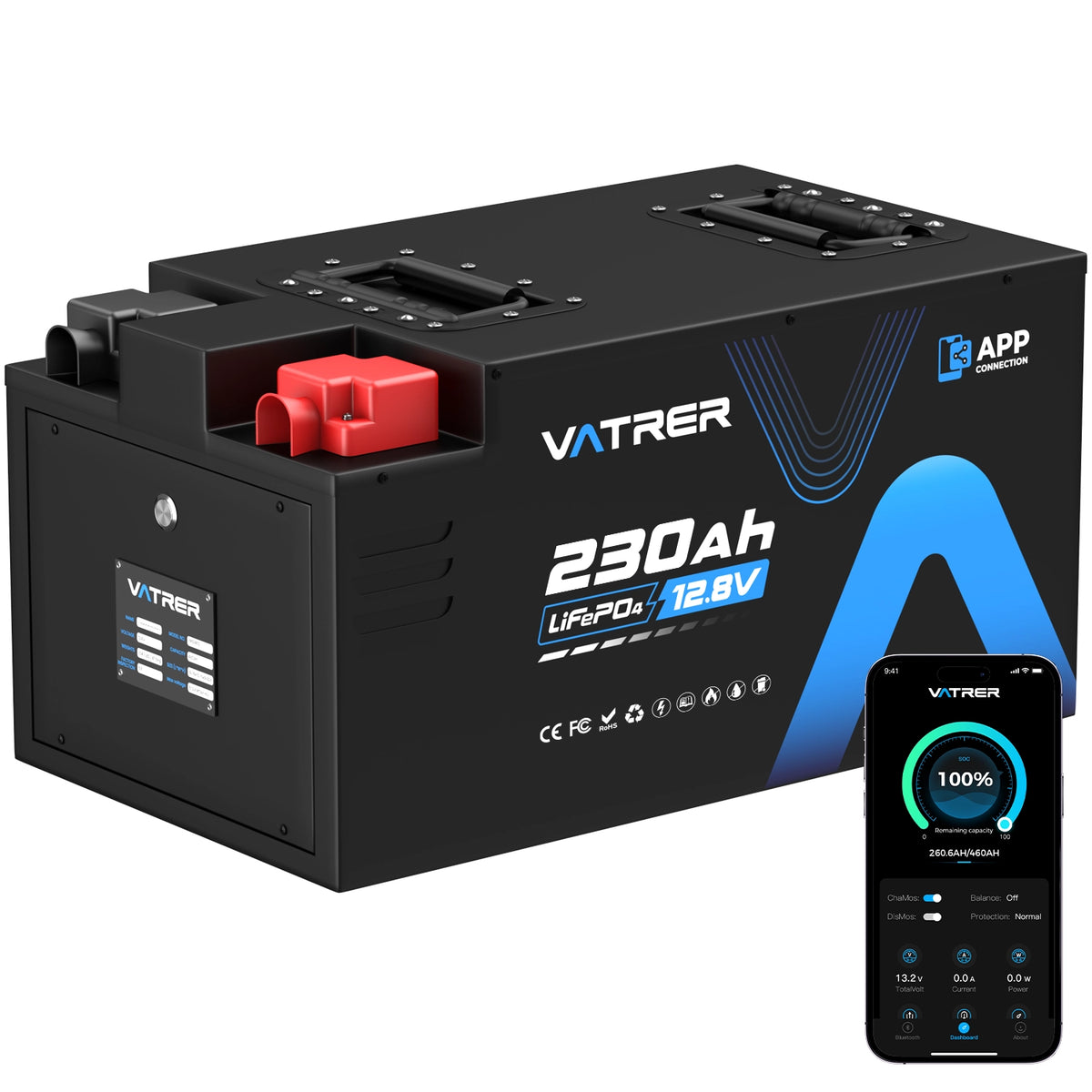 Vatrer 12V 230Ah Wohnmobil Batterie Bluetooth Version, 200A BMS, Niedrigtemperatur-Abschaltung, LiFePO4-Chemie