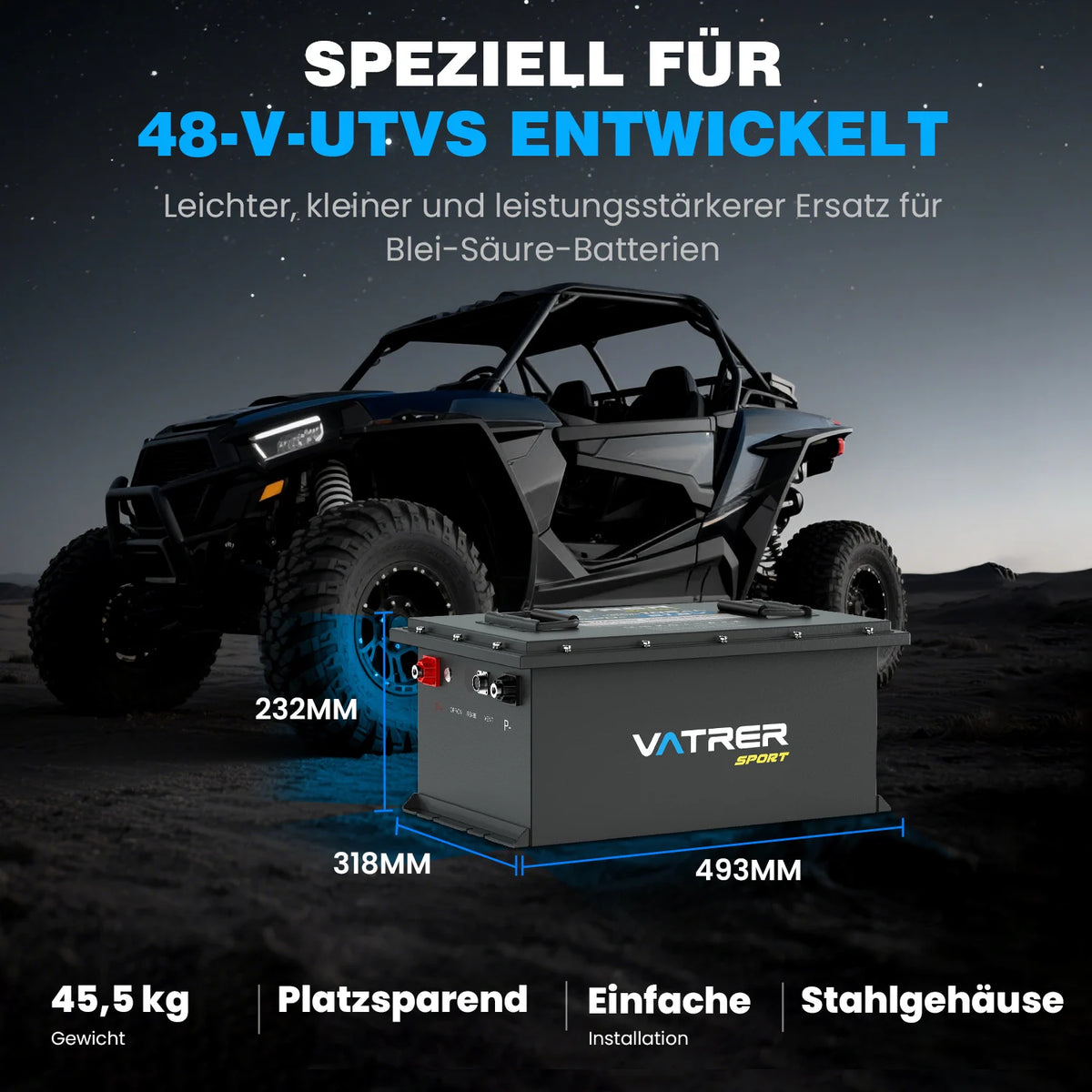 Vatrer 48V 105Ah UTV/ATV Lithium Batterie 300A BMS
