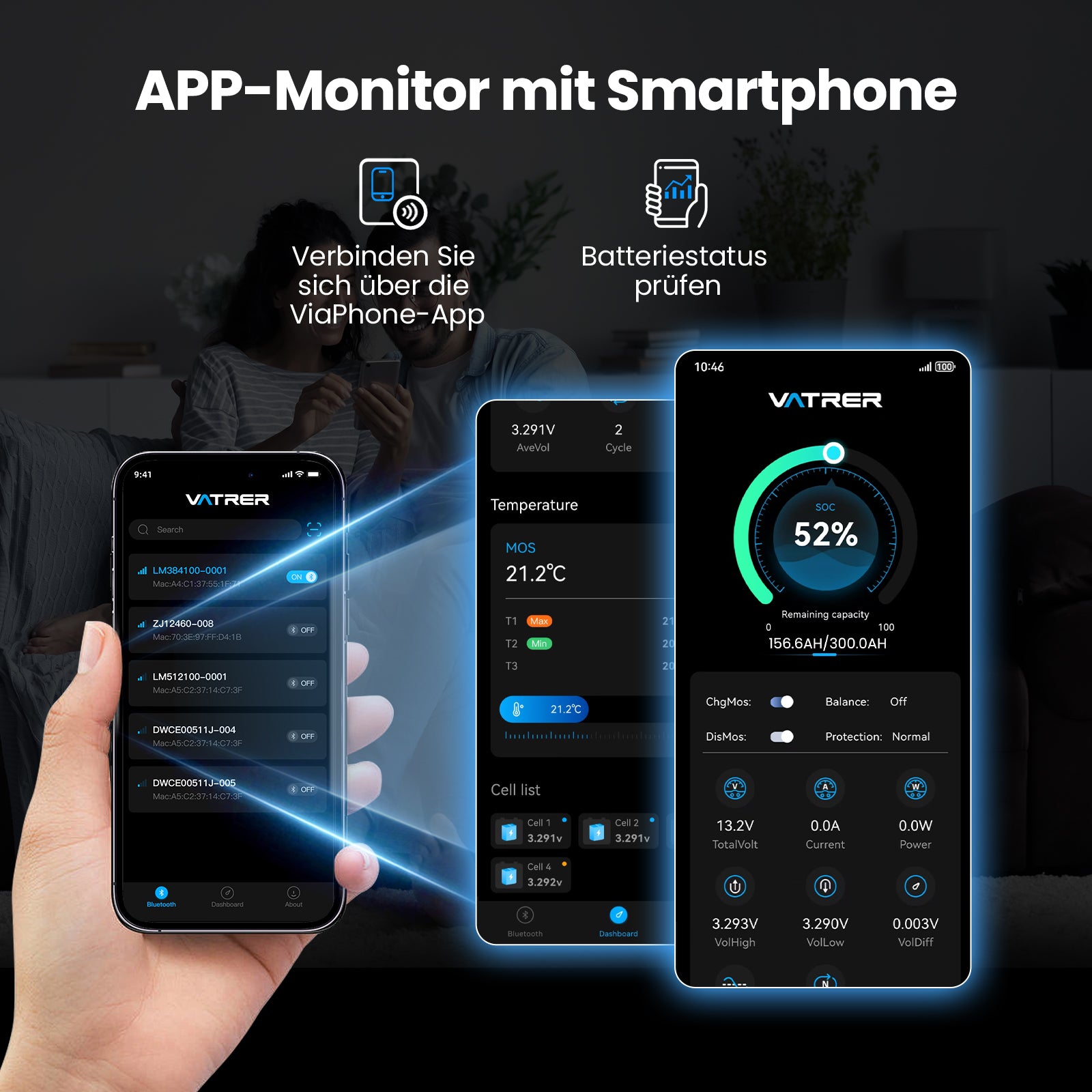 Vatrer 12V 300Ah LiFePO4 Lithium-batterie mit Selbsterwärmung & Bluetooth