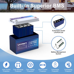 Vatrer 12V 100Ah Niedrige Temperatur Abschaltung Lifepo4 Lithium Batterie