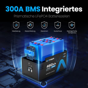 Vatrer 12V 460AH 300A BMS Niedrigtemperatur-Abschaltung LiFePO4 Selbsterhitzende RV-Batterie