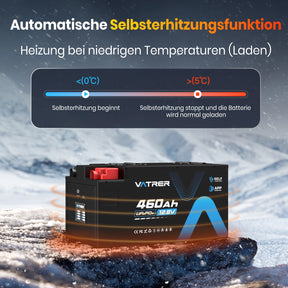 Vatrer 12V 460AH 300A BMS Niedrigtemperatur-Abschaltung LiFePO4 Selbsterhitzende RV-Batterie