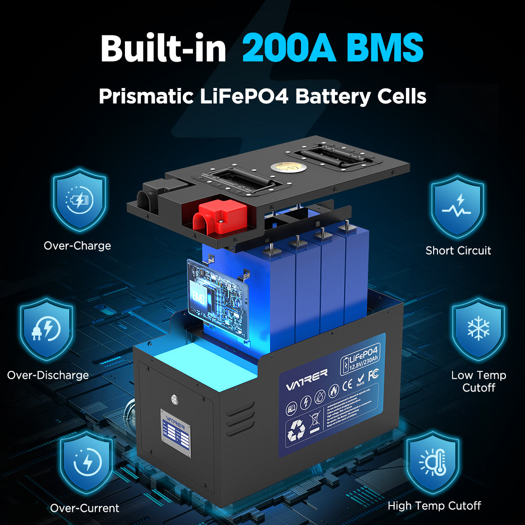 Vatrer 12V 230AH RV Battery Bluetooth Version, 200A BMS, Low Temp Cutoff, LiFePO4 Chemistry EU