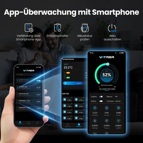 Vatrer 12V 100Ah LiFePO4 Lithium Akku mit Bluetooth, Abschaltung bei niedriger Temperatur