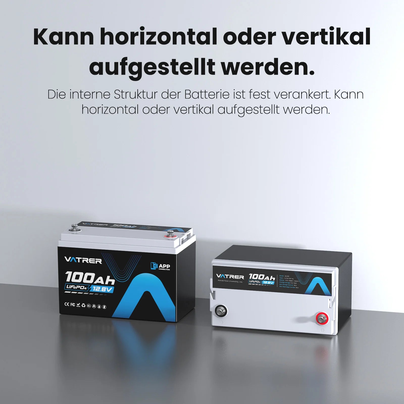 Vatrer 12V 100Ah LiFePO4 Lithium Akku mit Bluetooth, Abschaltung bei niedriger Temperatur
