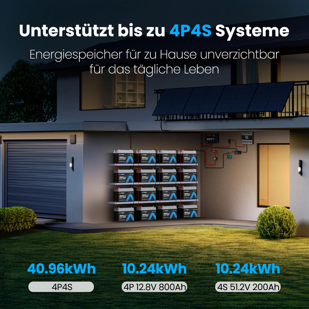 Vatrer 12V 200Ah LiFePO4 Lithiumbatterie Selbstheizfunktion Bluetooth 200A BMS