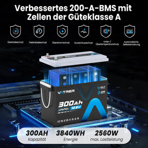 Vatrer 12V 300Ah LiFePO4 Lithium-batterie mit heizung & Bluetooth