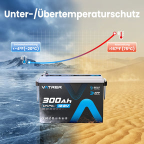 Vatrer 12V 300Ah LiFePO4 Lithium-batterie mit heizung & Bluetooth