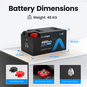 Vatrer 12V 460AH 300A BMS Low Temp Cutoff LiFePO4 RV Battery Bluetooth Version EU 