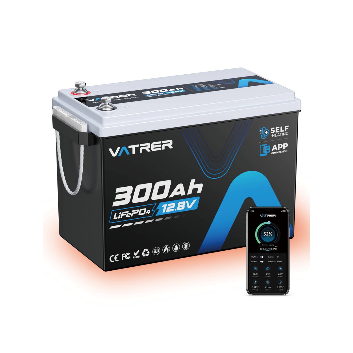 【Vorbestellung】Vatrer 12V 300Ah LiFePO4 Lithium-batterie mit heizung & Bluetooth