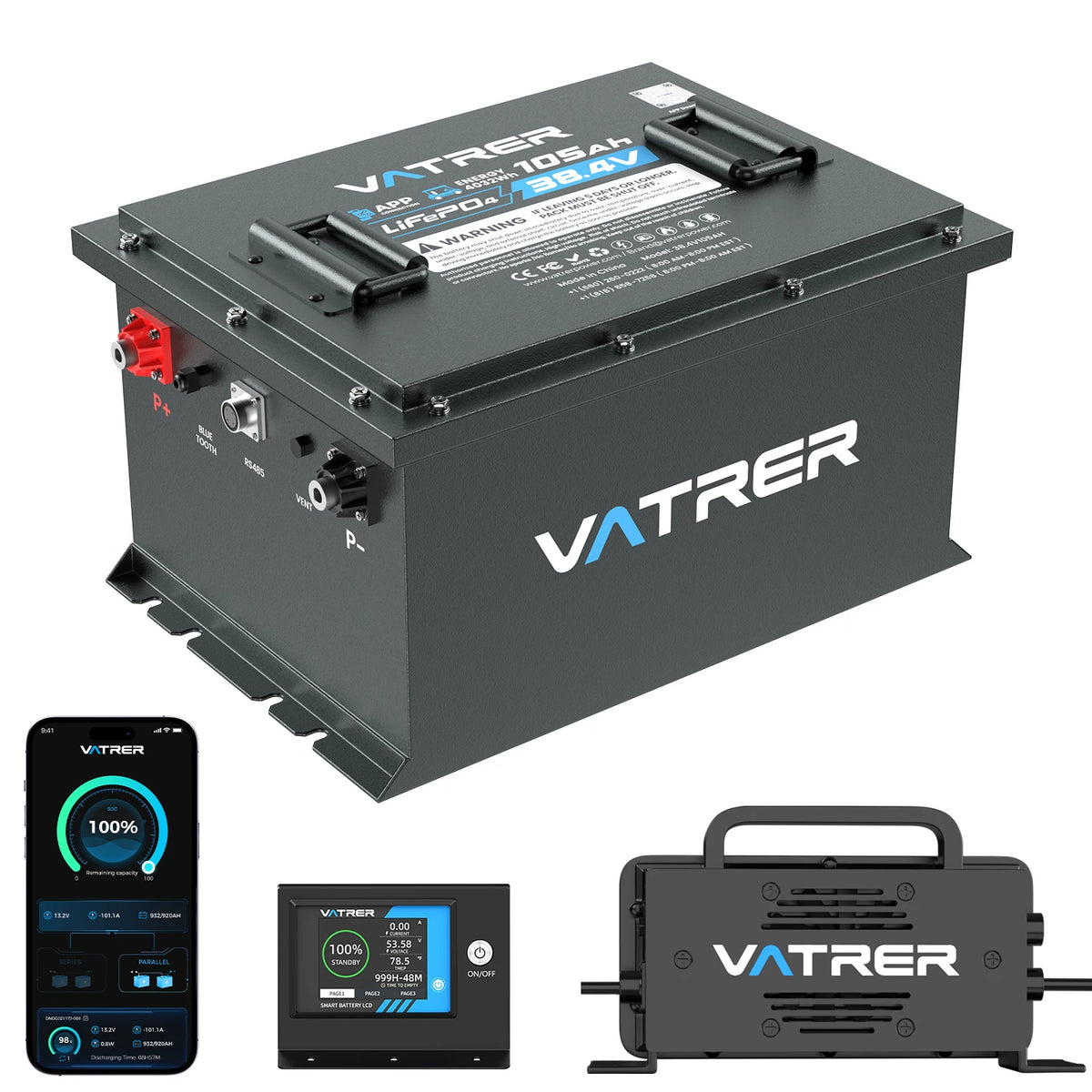 【UL】Vatrer 36V 105AH LiFePO4 Golfwagen Batterie, 200A BMS, 4,000+ Zyklen, Max 7.68kW Ausgangsleistung Lithium Batterie