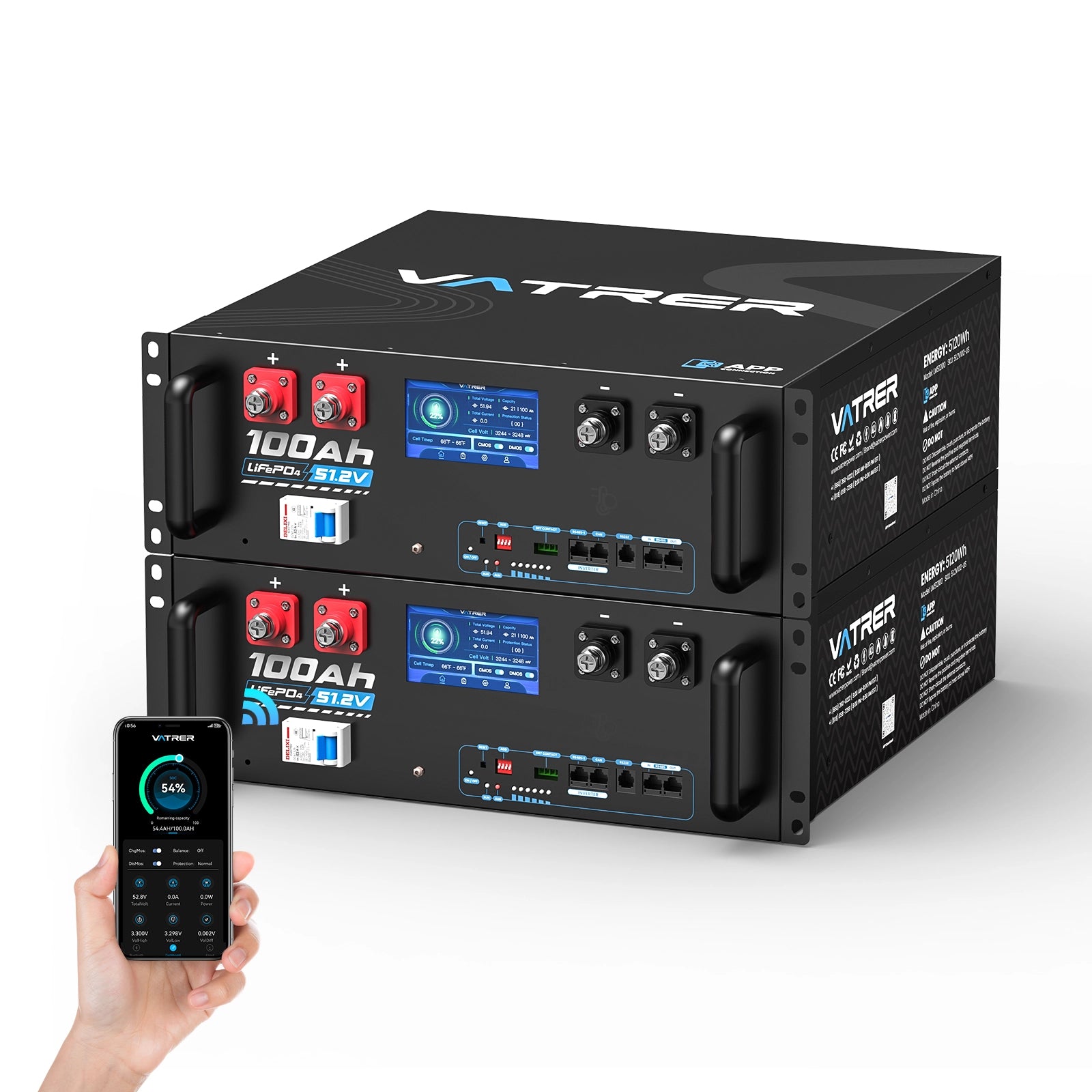 Vatrer 48V (51,2 V) 100Ah Lithium-Solarbatterie mit WLAN und Bluetooth für Server-Racks