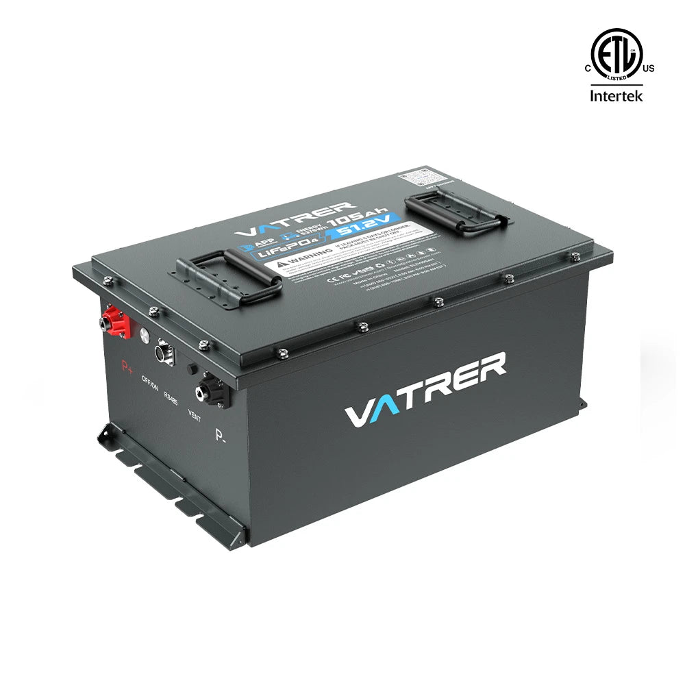 【UL】Vatrer 48V 105Ah LiFePO4 Golfwagen Akku, integriertes 200A BMS, wiederaufladbarer Lithium-Akku mit mehr als 4.000 Zyklen, max. 10,24 kW Ausgangsleistung