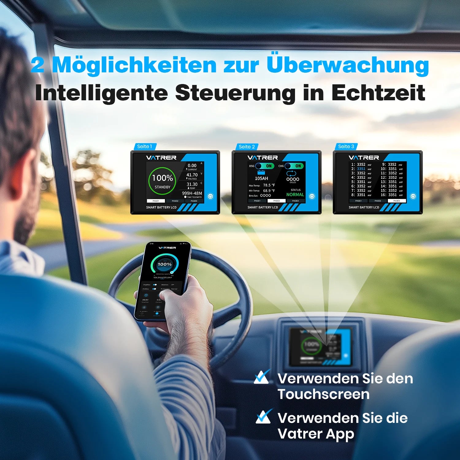 Vatrer 48V 105Ah LiFePO4 Golfwagen Akku, integriertes 200A BMS, wiederaufladbarer Lithium-Akku mit mehr als 4.000 Zyklen, max. 10,24 kW Ausgangsleistung