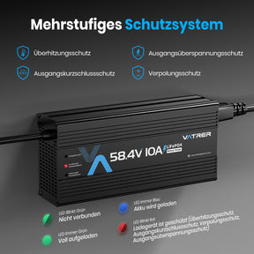 Vatrer 48V Lithium Batterie ladegerät, 58,4V 10A AC-DC LiFePO4 Smart-Batterieladegerät