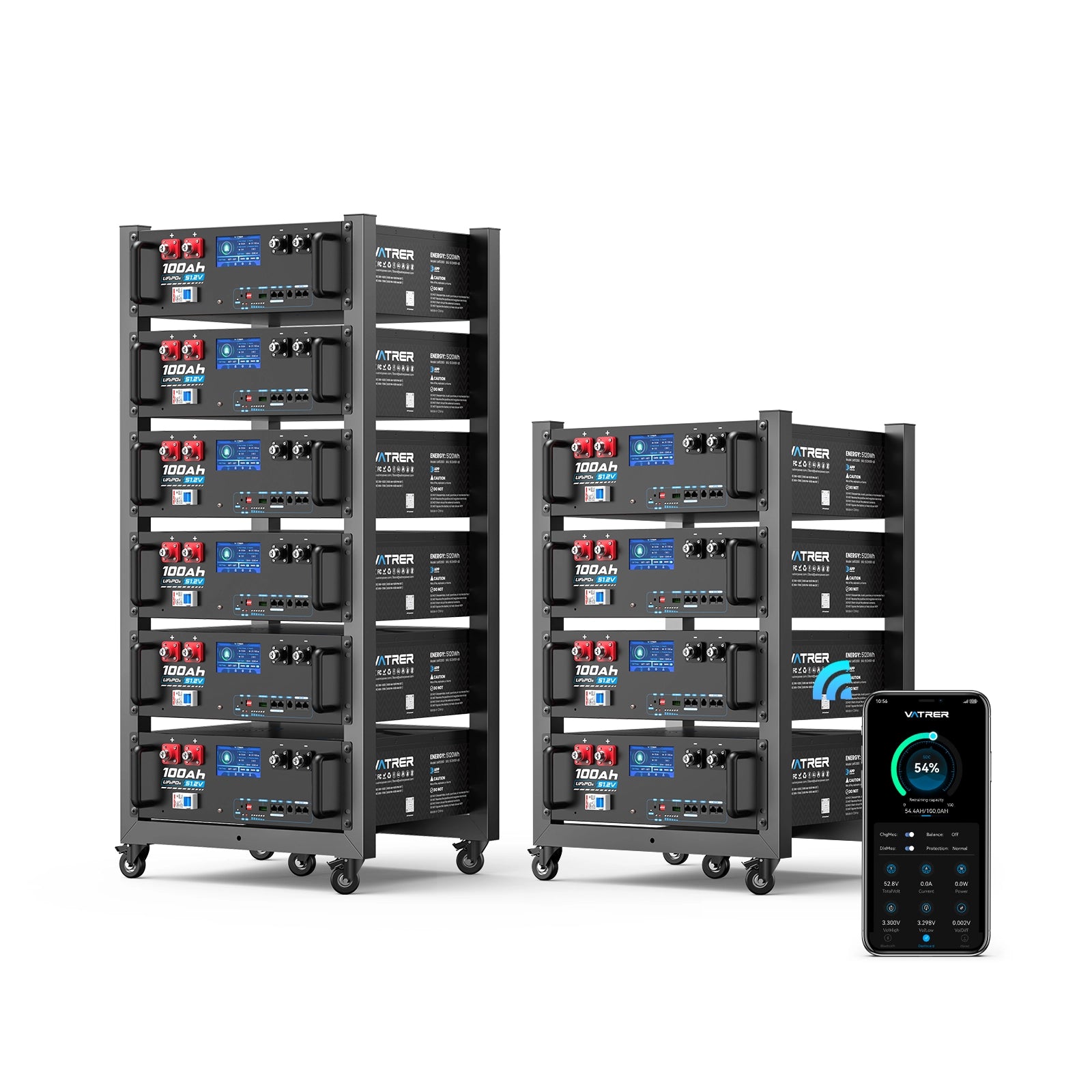 Vatrer 48V (51,2 V) 100Ah Lithium-Solarbatterie mit WLAN und Bluetooth für Server-Racks