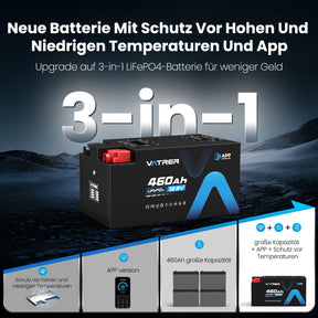 Vatrer 12V 460AH 300A BMS Lithium batterien Niedrigtemperatur-Abschaltung LiFePO4 RV-Batterie Bluetooth-Version