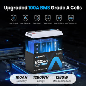 Vatrer 12V 100Ah Low Temp Cutoff LiFePO4 Lithium Battery EU