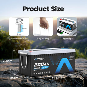 Vatrer 12V 200Ah Plus Lithium Battery with Bluetooth 200A BMS EU 