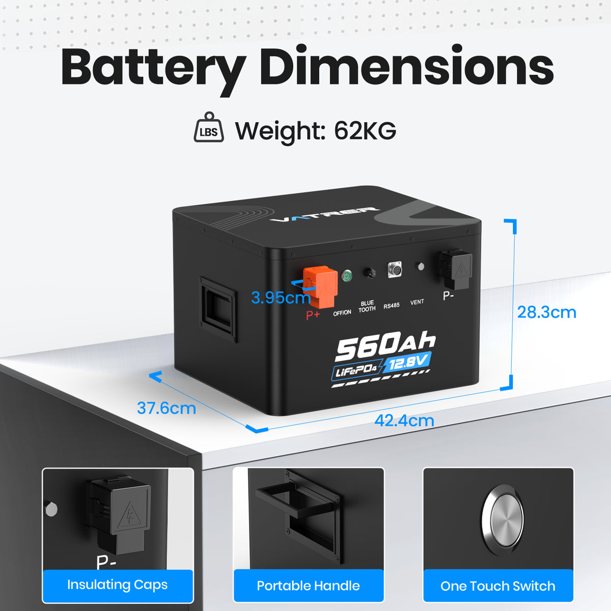 Vatrer 12V 560Ah Self-heating Lithium RV Battery 300A BMS EU