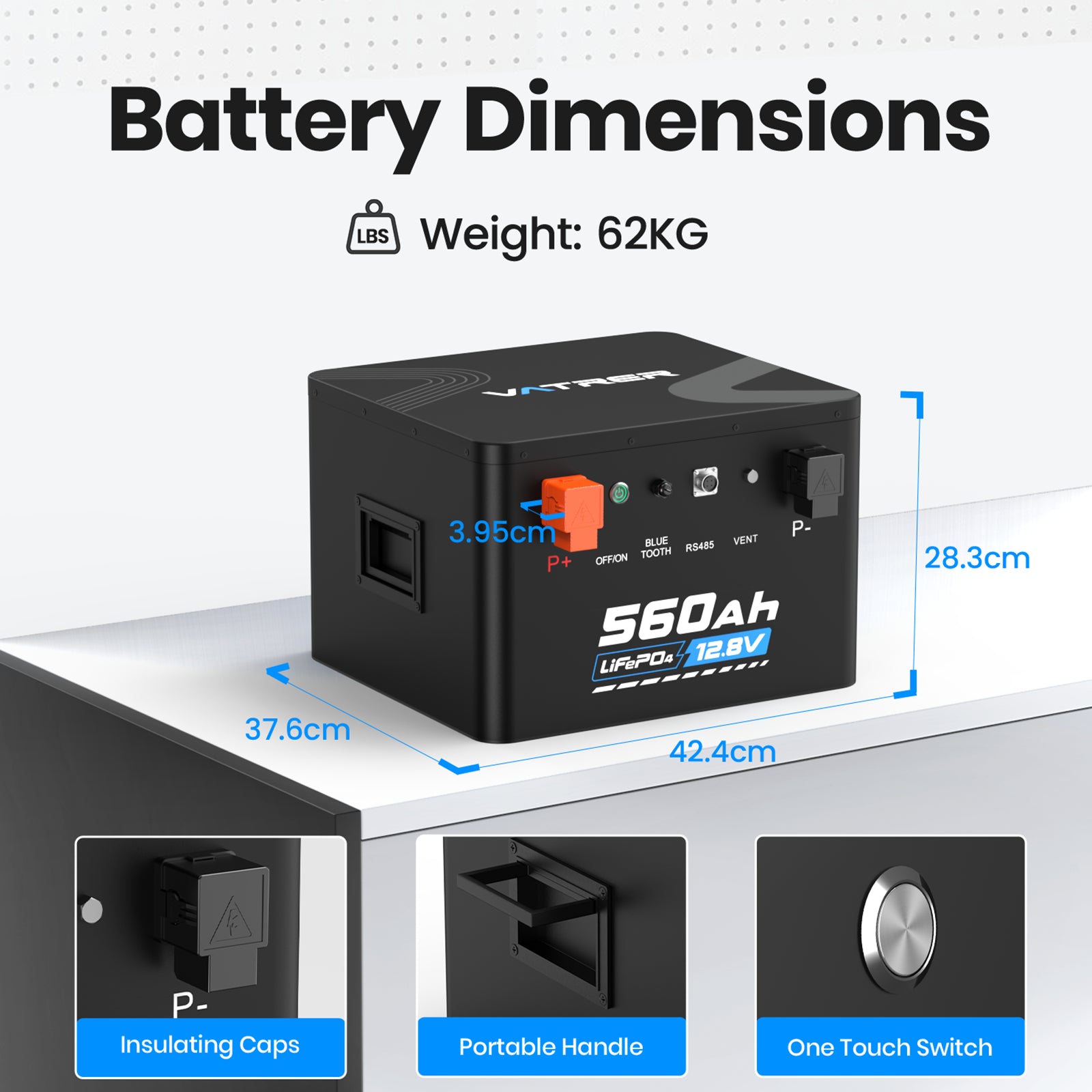 Vatrer 12V 560Ah Self-heating Lithium RV Battery 300A BMS EU