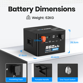 Vatrer 12V 560Ah Self-heating Lithium RV Battery 300A BMS EU