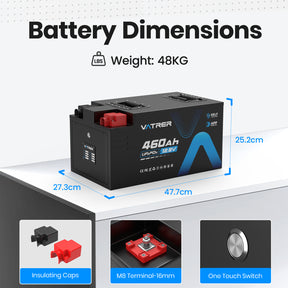 Vatrer 12V 460AH 300A BMS Low Temp Cutoff LiFePO4 RV Battery Bluetooth Version EU