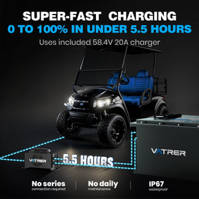 Vatrer 48V 105AH LiFePO4 Golf Cart Battery, 200A BMS, 4000+ Cycles Lithium Battery, Max 10.24kW Power EU 