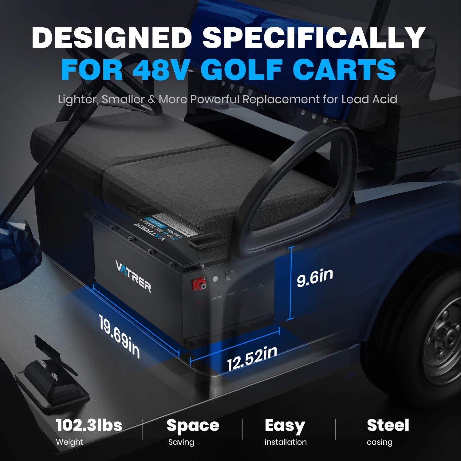Vatrer 48V 105AH LiFePO4 Golf Cart Battery, 200A BMS, 4000+ Cycles Lithium Battery, Max 10.24kW Power EU 