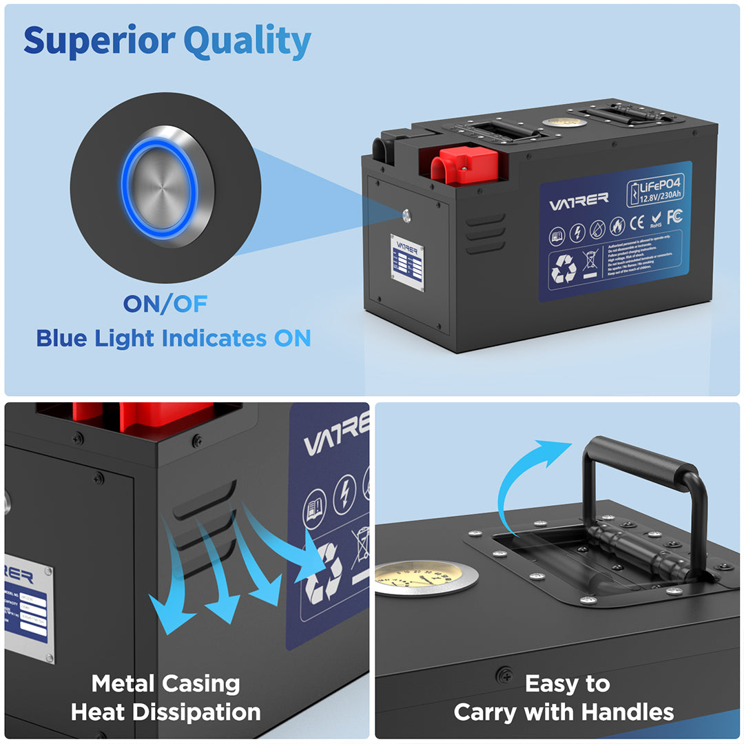 Vatrer 12V 230AH RV Battery Bluetooth Version, 200A BMS, Low Temp Cutoff, LiFePO4 Chemistry EU