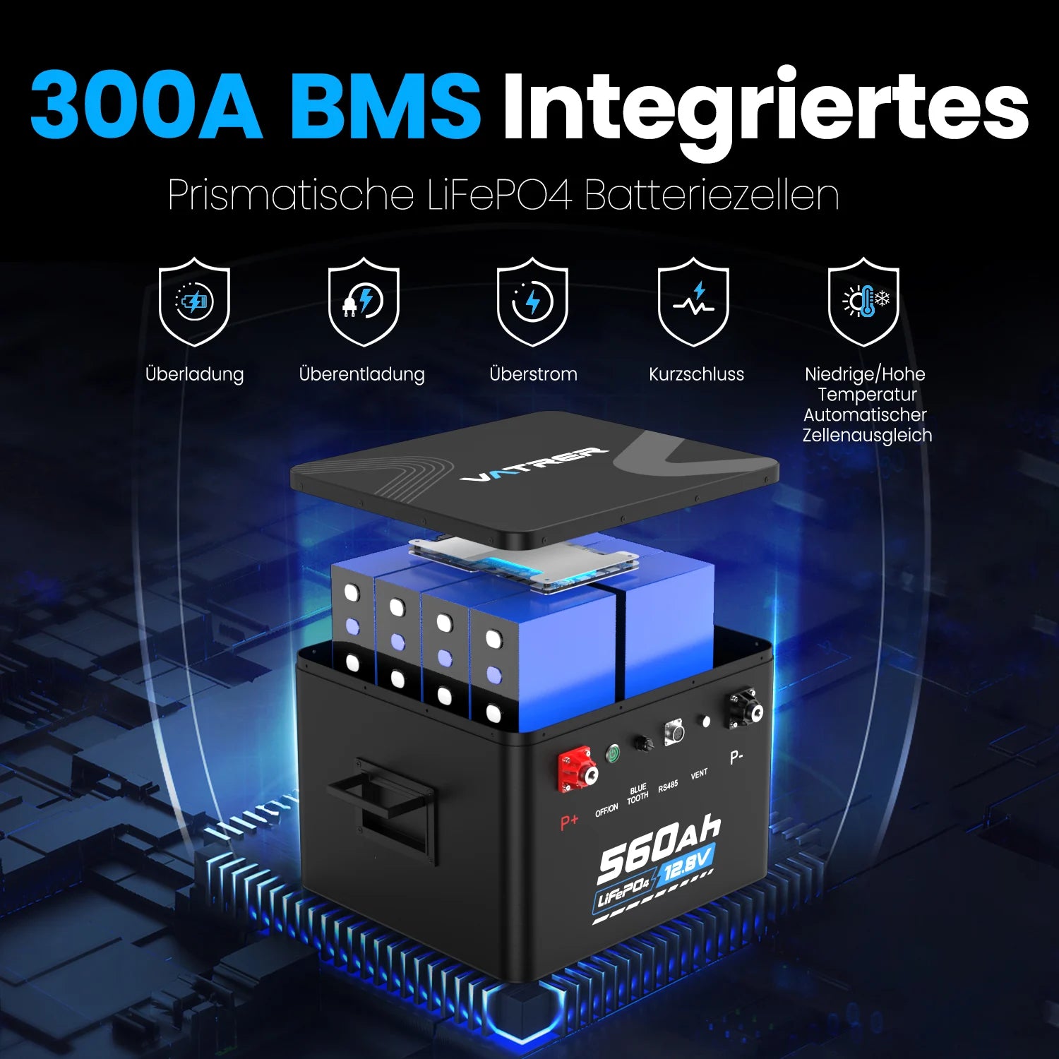 VATRER 12V 560Ah Selbsterwärmung LiFePO4 Lithium Batterie
