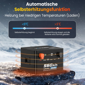 VATRER 12V 560Ah Selbsterwärmung LiFePO4 Lithium Batterie