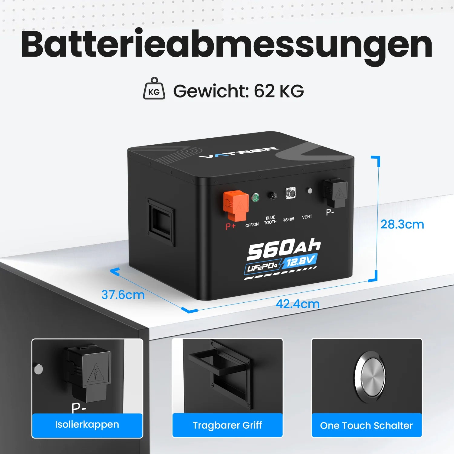 VATRER 12V 560Ah Selbsterwärmung LiFePO4 Lithium Batterie